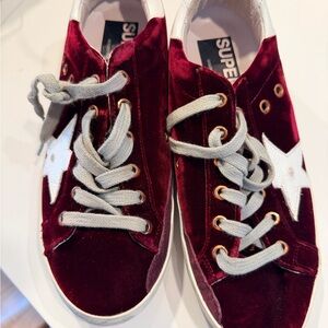 Golden Goose Red Velvet Sneakers with White Star